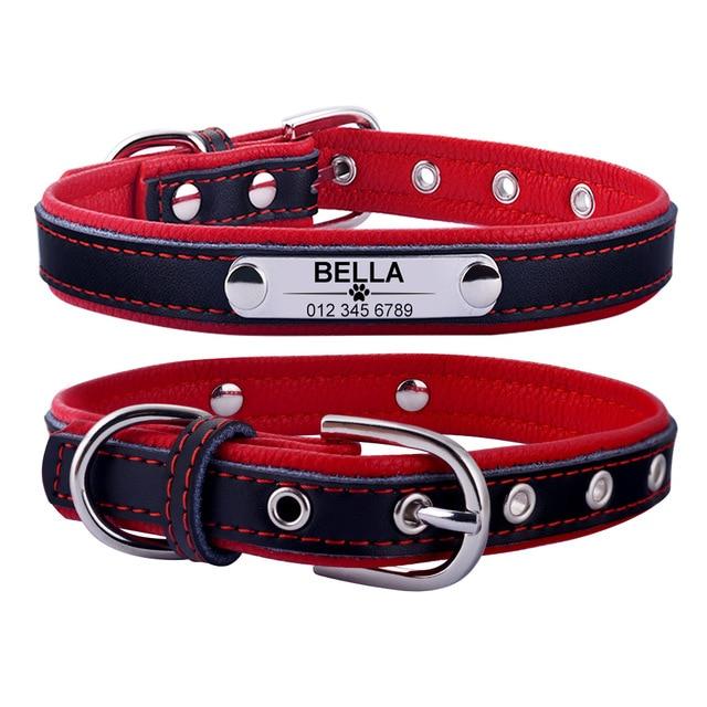 Leather Dog Collar With Personalised Engraved Nameplate Pet Collars & Harnesses Best Pet Store Red XS 22-28cm