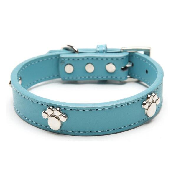 Leather Pet Collar Paw Style Pet Collars & Harnesses Best Pet Store Blue Small
