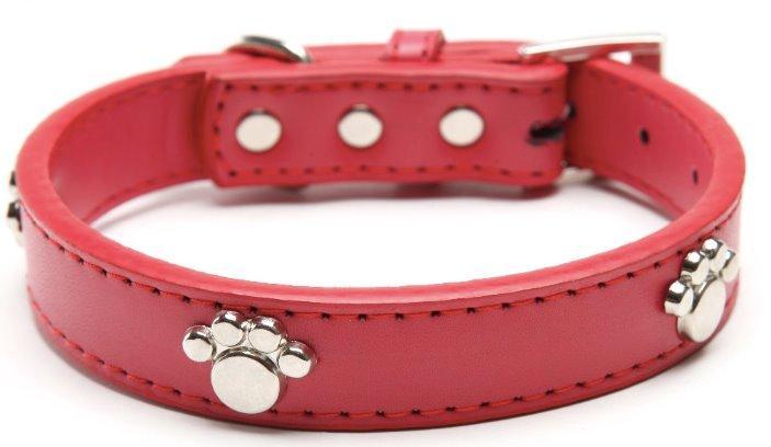 Leather Pet Collar Paw Style Pet Collars & Harnesses Best Pet Store Red Small
