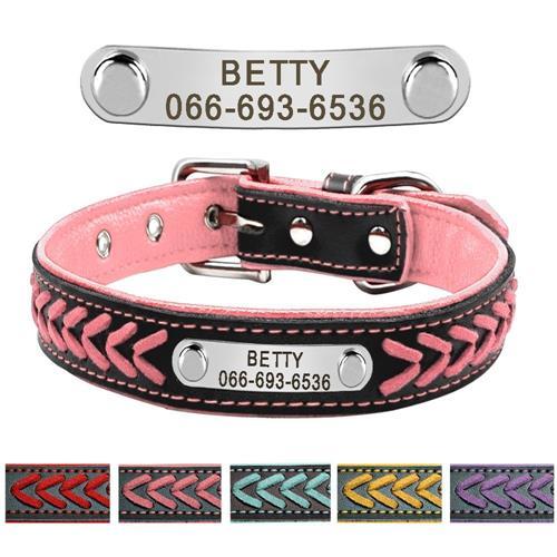 Leather Pet Collar With Personalised Nameplate Pet Collars & Harnesses Best Pet Store Pink X Small