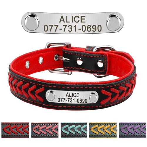 Leather Pet Collar With Personalised Nameplate Pet Collars & Harnesses Best Pet Store Red X Small