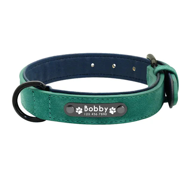 Personalised Custom Leather Dog Collar Pet Collars & Harnesses Best Pet Store Green Small