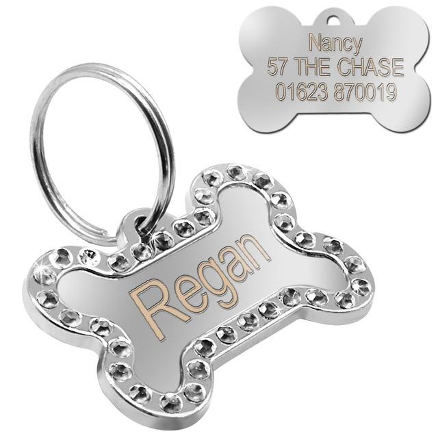 Personalised Engraved Pet ID Tag Pet ID Tags Best Pet Store Bling Bone Silver