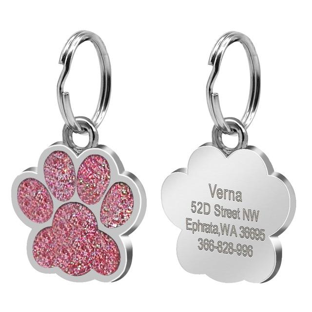 Personalised Engraved Pet ID Tag Pet ID Tags Best Pet Store Paw Dark Pink