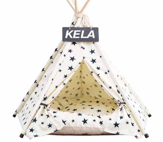 TeePee Tent Pet Bed - 7 Designs! Dog Beds Best Pet Store Blue Star Small