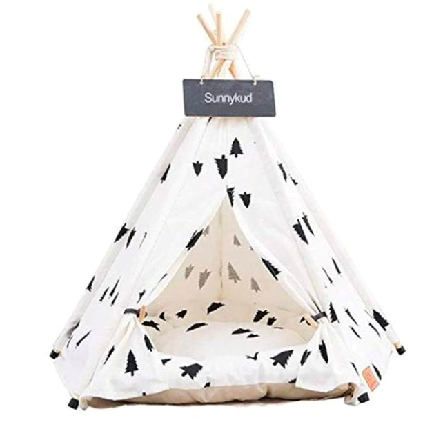 TeePee Tent Pet Bed - 7 Designs! Dog Beds Best Pet Store White With Trees Small