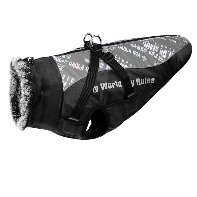Waterproof Winter Thick Dog Coat With Harness Dog Apparel Best Pet Store Grey White Writing X Large